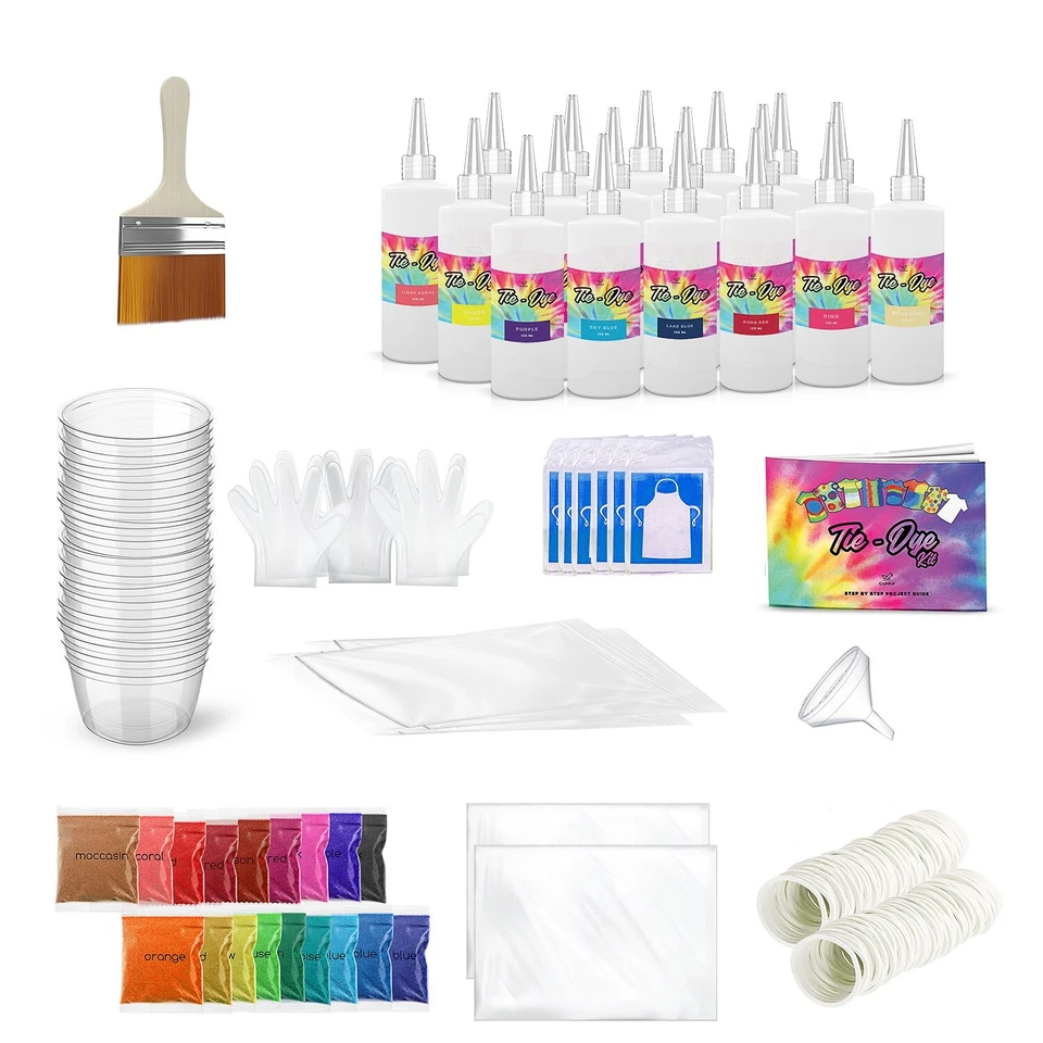 Tie Dye Kit for Kids and Adults 18 Colors Funnel Guide Book Rubber Bands 197 PC - Image 2 of 4