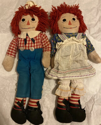 RARE Vintage Antique Raggedy Ann and Andy 20in Cloth Dolls