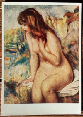 Deutsche Kunst Postkarte - BADENDE FRAU AUF EINEM FELSEN von Auguste Renoir - Akt