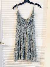 Love 21 Butterfly Sundress Women Size M Ruffle Turquoise Gray EUC