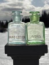Antique Apothecary Jars Uranium Vaseline Glass 2.5x4.5” Lavoris Lotion Vanity