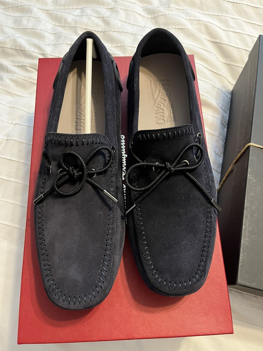 New Salvatore Ferragamo Atlante Blue Suede Men Drivers Loafers