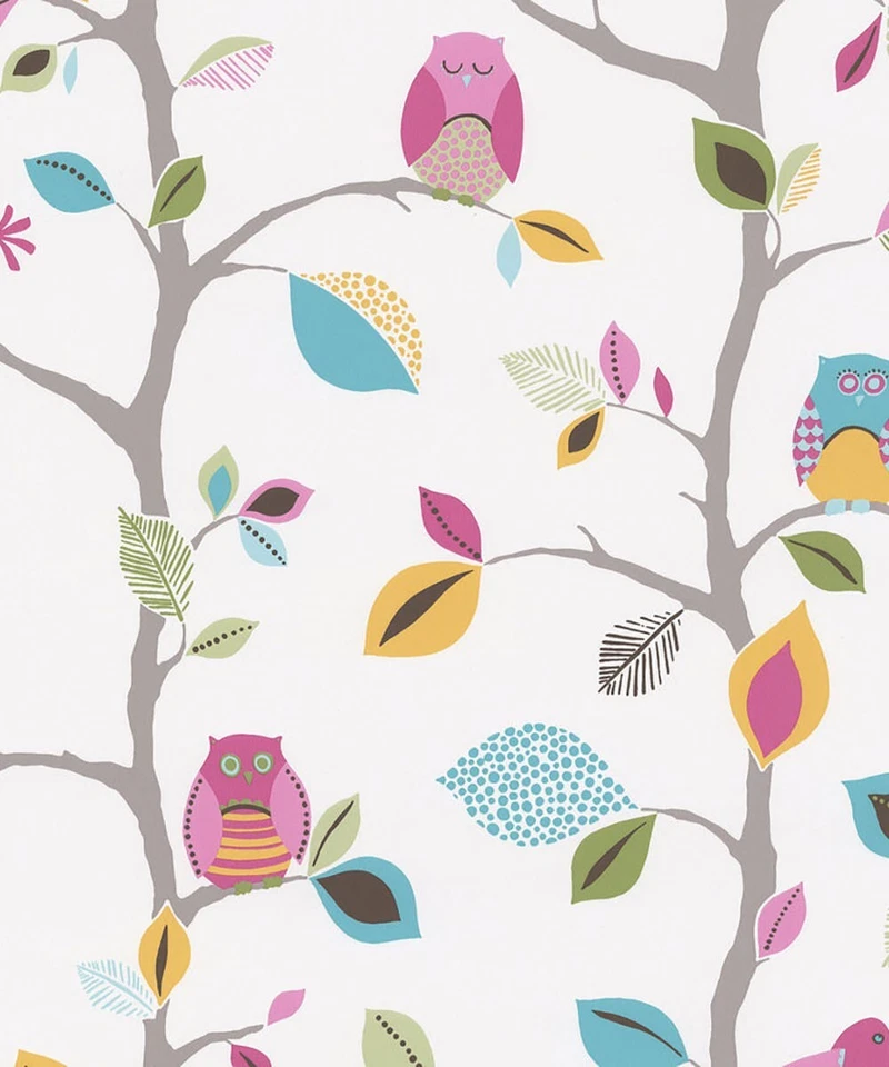 Милые мультяшные пастельные совы на деревьях обои декор моющиеся детские детские для младенцев - Изображение 3 из 3