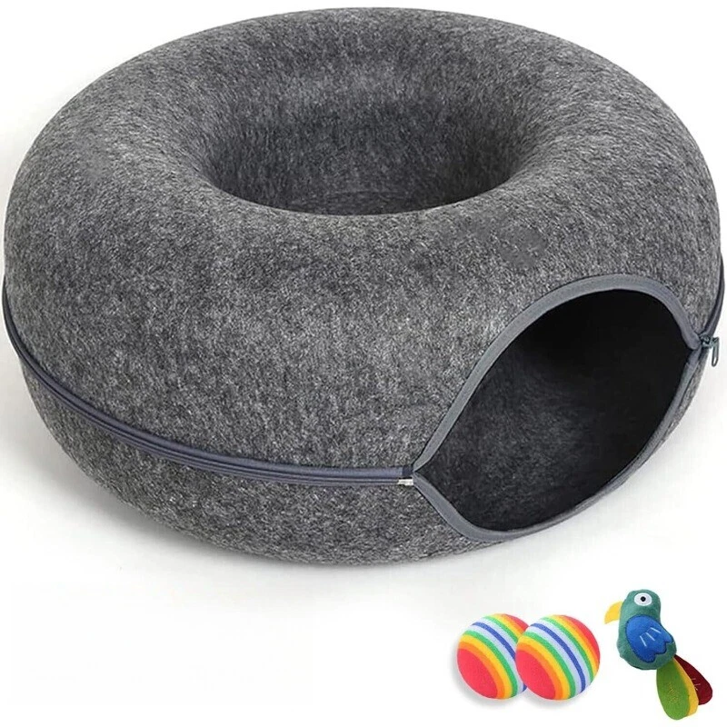 Cat Tunnel Bed Cave Toy Interactive Cat Bed Donut Tube 24x24x11'' with 3 Toys - Image 2 of 4