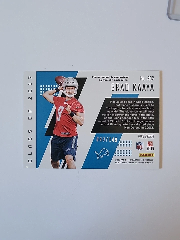 2017 Panini Unparalleled Brad Kaaya Wind Chimes Rookie Auto /149 Miami... - Image 2 of 3