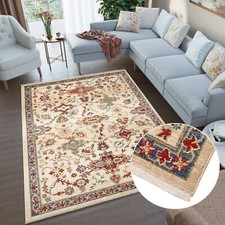 Wohnzimmer Teppich Fransen Blumenmuster Modern Kurzflor Mehrfarbig ÖKOTEX