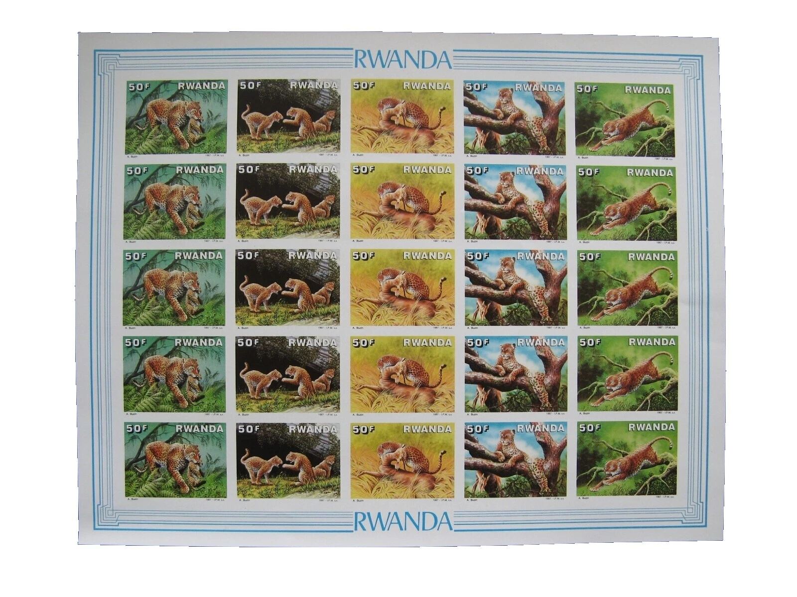 Hoja completa de estampillas de Ruanda