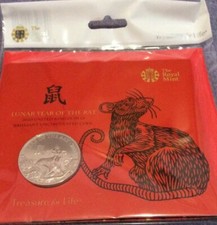 Lunar Year of the Rat Five Pound £5 Coin Royal Mint BU Sealed Pack.!