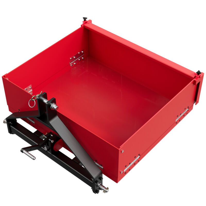 Foldable 3 Pt 3 Point Bucket Quick Hitch Dump Box for Category 1 15 Cu. FT Red
