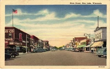 Rice Lake Wisconsin Main Street Scene Linen Postcard 1946