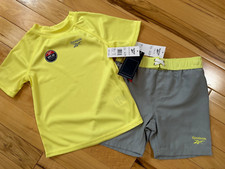 NEW Reebok Boys Swimwear 2 Piece Set UPF 50 Yellow/Gray Sz 5