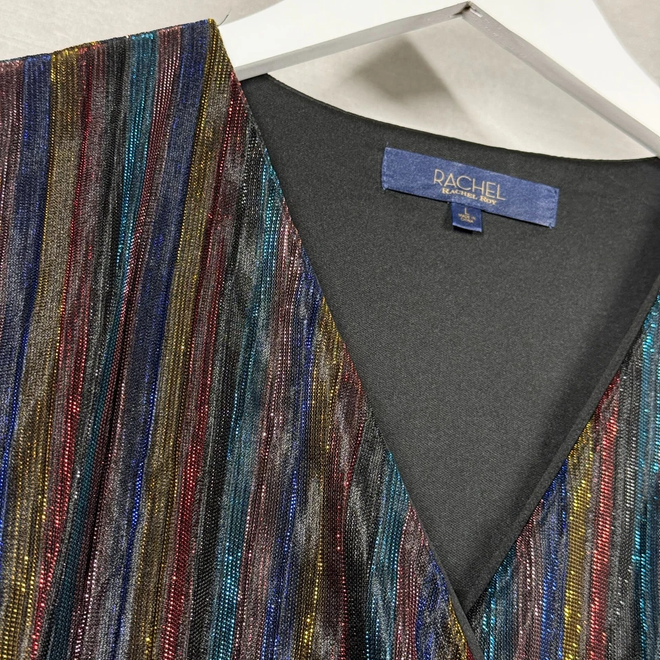 Vestido Rachel Roy Para Mujer Grande Negro Rayas Brillante Noche Envoltura Vacaciones Elegante Foto 4 de 4