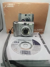 Canon PowerShot A510 Compact Digital Camera Silver 3.2 MP w Box Manual CD Tested