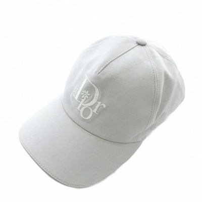 Dior HOMME Gray Cotton Leather Embroidered Logo Baseball Cap Men M (US S) 7cm Ve