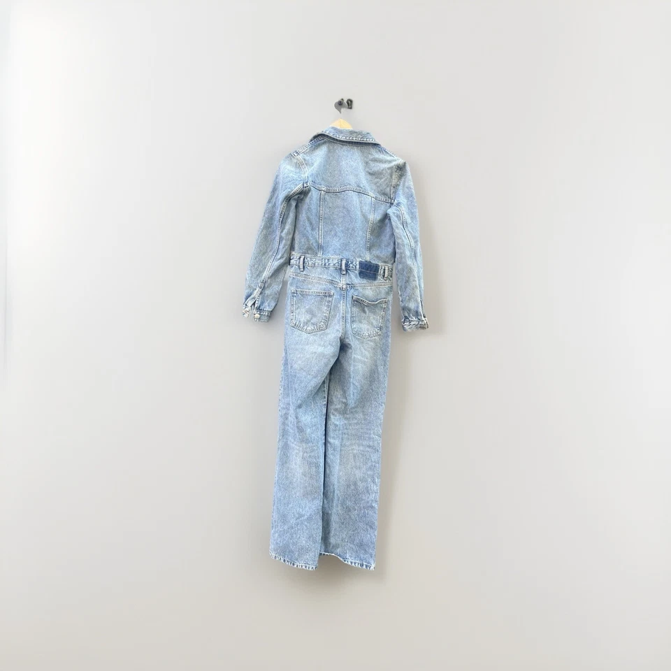 Macacão jeans feminino ZARA S manga longa perna larga terno caldeira uma peça - Imagem 2 de 4