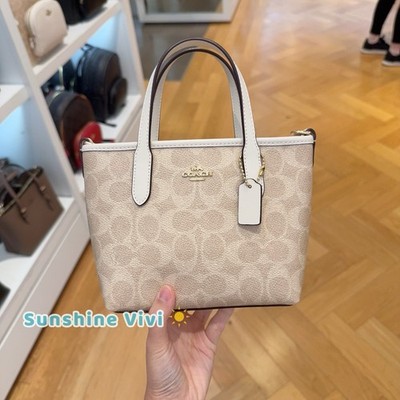 NWT COACH City Mini Tote Bag Signature Canvas CW032 Sand Chalk | eBay