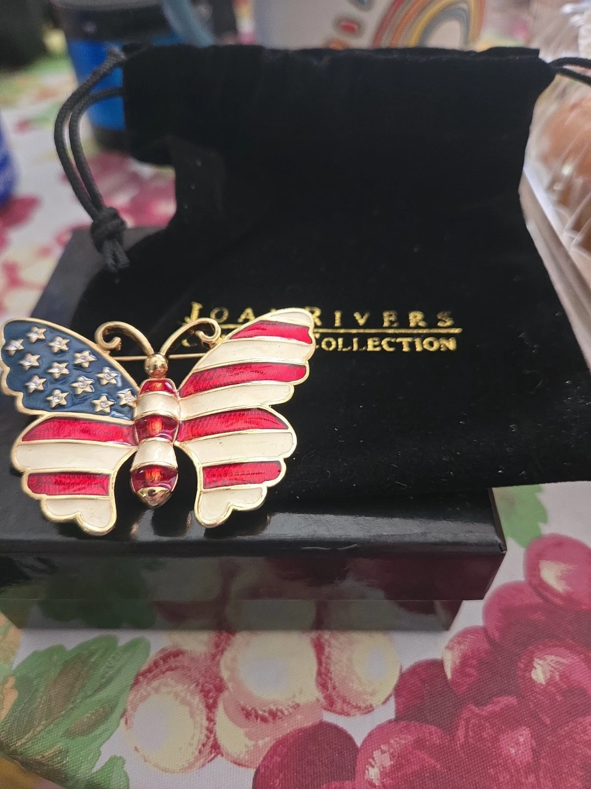 Enamel American USA Flag Butterfly Pin Brooch Red White Blue