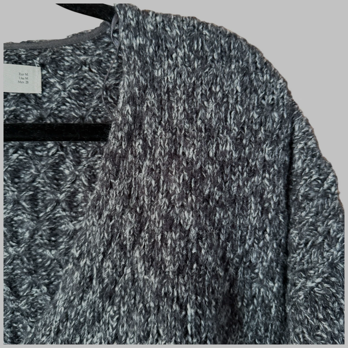 Zara Oversized Knit Jumper Womens M Grey Marle V Neck Chunky Sweater