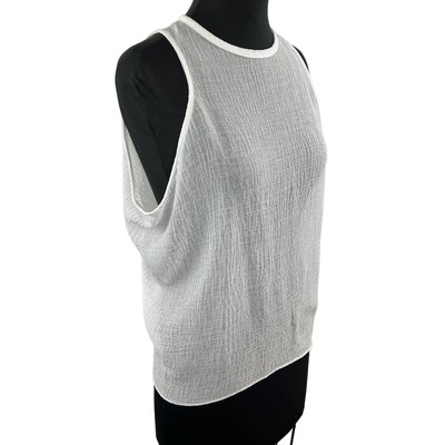 HELMUT LANG White Crinkle Sheer Gauze Drop Arm Hole Slouchy Tank Top Crew P XS