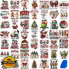 ZMRU 48 Sheets Vintage Christmas Rub On Transfers for Crafts, Rub On Transfer...