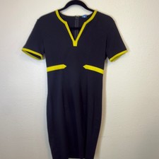 Black Yellow Flight Attendant Sheath Dress Halloween Costume Mod Uniform Sz 2