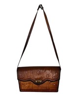 Vintage Tooled Leather Shoulder Bag Brown Western Purse Handmade Floral Design