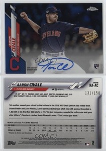 2020 Topps Chrome Rookie Auto Blue Refractor /150 Aaron Civale #RA-AC Auto RC