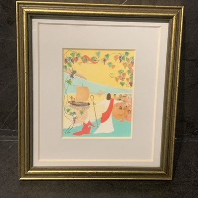 Religiöse gerahmte Miniatur Matthäus 9 20-21 Aquarell Pergament Phillippa Tremlett