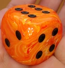 Jumbo 30mm D6 Vortex Orange & Black Marble Dice Extra Large RPG Tabletop Gaming