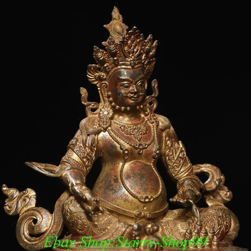 Estatua de Buda Dios Riqueza Jambhala Amarillo Dorado Budismo Tibetano Antiguo 8,2"" - Imagen 6 de 9