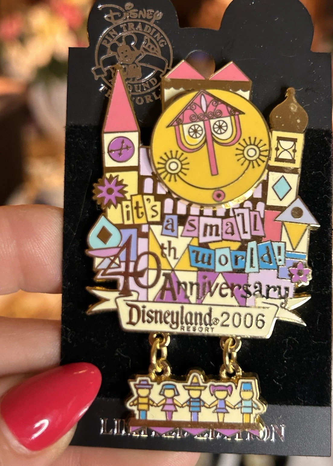 Disney Disneyland 40th Anniversary It's a Small World Dangle Pin 2006 Single New