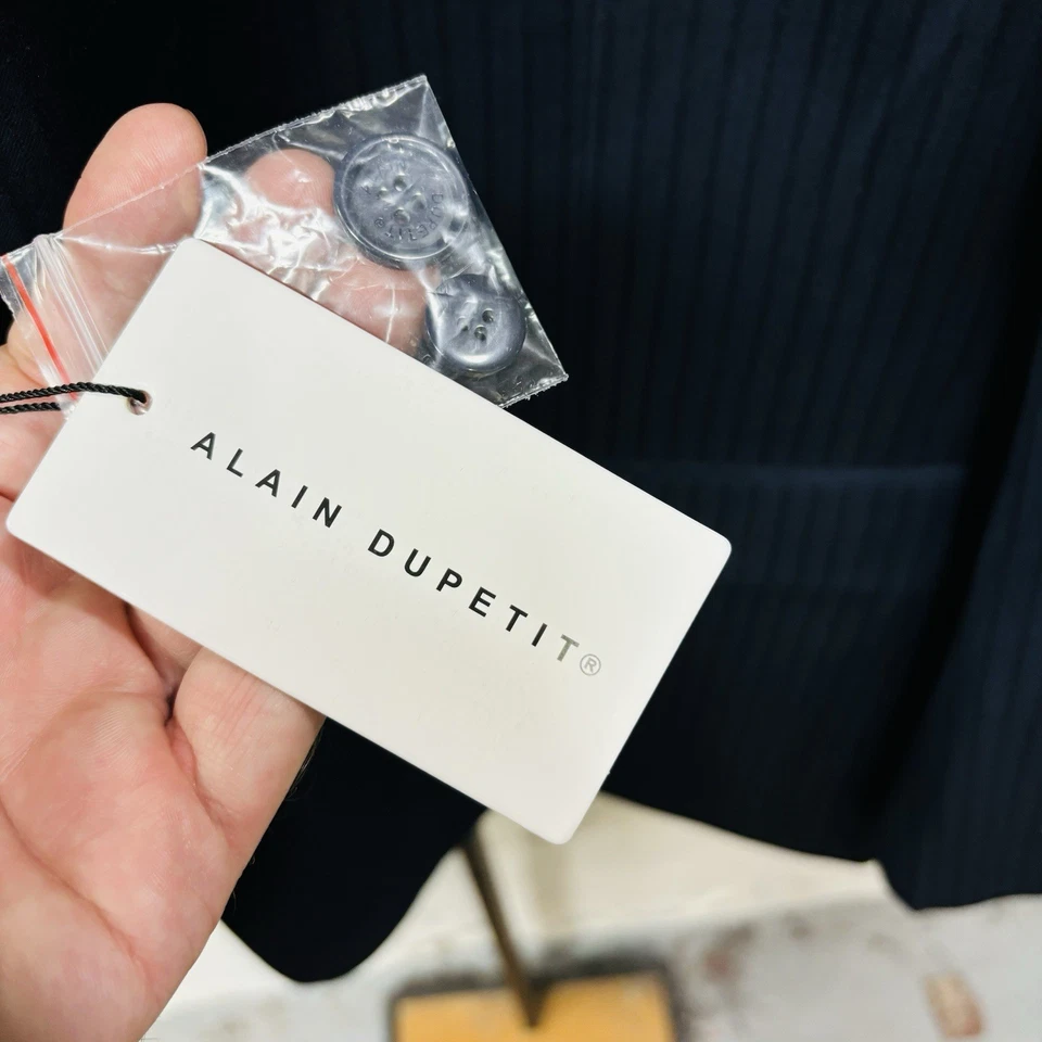 Alain Dupetit 3-Piece Suit Navy Blue Pinstripe Mens 56R Vest Pants 50W 3pc - Image 4 of 4