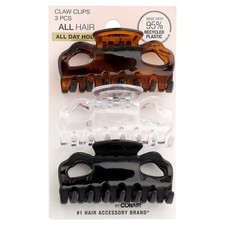 Scunci Claw Clips Assorted Colors 3 Pieces New - Clear, Black  Tortoiseshell