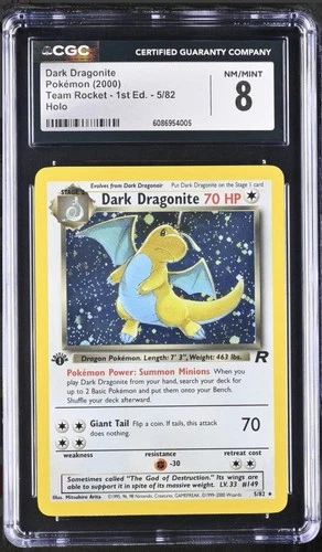 CGC 8 1st Edition Dark Dragonite 5/82 Pokémon Team Rocket (psa)