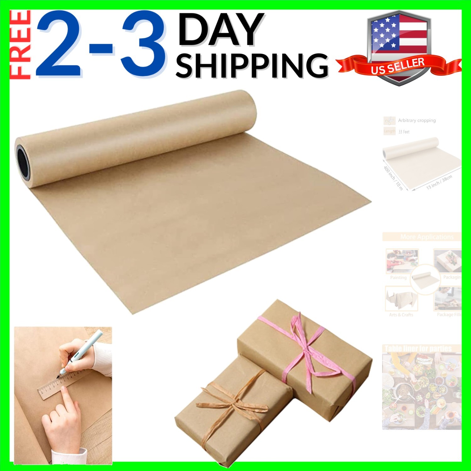Roll - 15" X 33'400" Brown Wrapping Paper For Packing Movin.