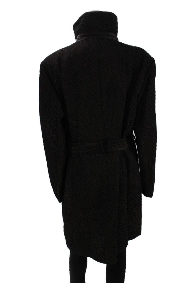 Abrigo Cole Haan Mujer Acolchado Espiga Negro Mezcla Lana Hebilla Talla XL Foto 3 de 4