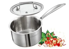 Delarlo 2 Quart Stainless Steel Saucepan, 18/8 Tri-Ply, Induction & Oven Safe