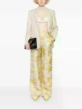 Max Mara Studio Zeus Trouser Pants Ochre Print Silk Wide Leg US 6 NWT 695