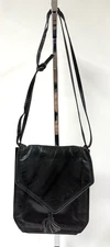 Vintage BOTTEGA VENETA Polished Black Leather Envelope Flap Shoulder Bag TASSEL