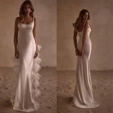 Luxury Mermaid Wedding Dress Simple Boat Neck Bridal Dresses Spaghetti Strap