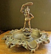 Vintage TOBACCO ELF Ash Tray CIGAR Smoking CAST BRASS Heavy