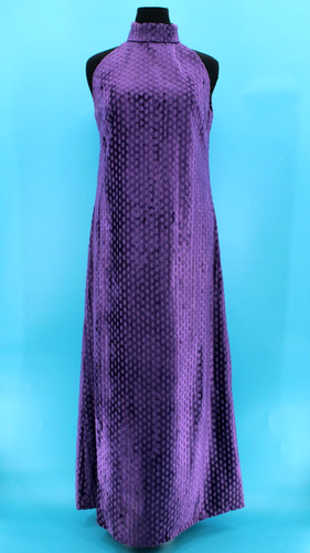VTG Women's 60s Purple Velvet Tapestry Fabric Sleeveless Maxi Dress Sz L 1960s