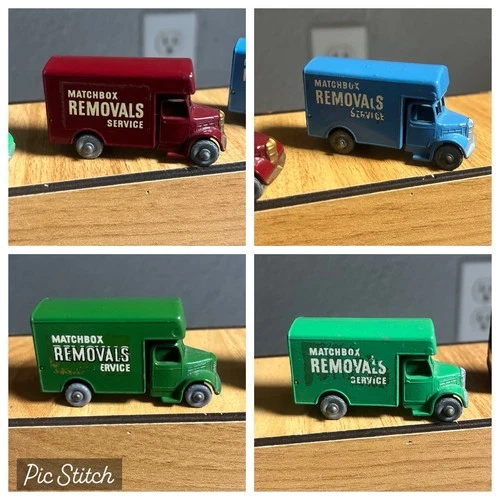 4x Matchbox Lesney 1956 Bedford Removal's Van No.17A Light Blue Maroon Greens