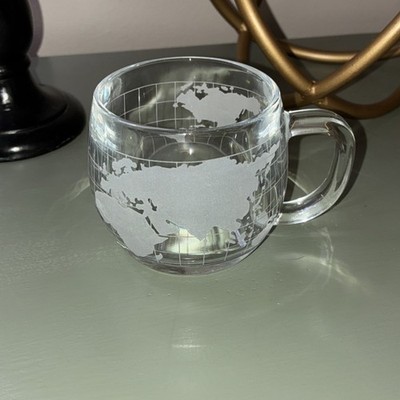 Vintage Nestle Coffee Cup Etched Nestle Clear Glass World Globe 