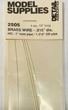 Detail Associates 2505 All Scale Round Brass Wire pkg(4) -- .015" Diameter