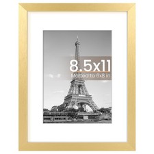 upsimples 8.5 By 11 Picture Frame, Display Pictures 6x8 with Mat 8.5x11, Gold