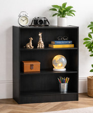 Bookcase 3 Tier Shelves 60cm Wide Heavy Duty Storage Shelving Unit Black Wood