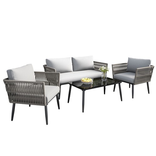 4-Sitzer Gartenmöbel Set Outdoor Sofa Loungemöbel Sitzgruppe mit Tisch Stuhlset - Bild 5 von 14