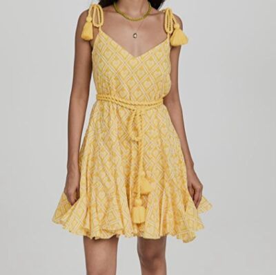 $435 Rhode Women's Yellow Casey Heart-Print Self-Tie Belt Mini Dress Size S