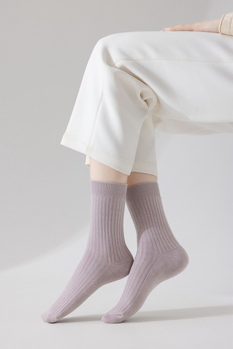 8 Pairs Women Solid Cotton Striped Mid Calf Socks Sports Stretch Elastic Socks - Picture 7 of 21